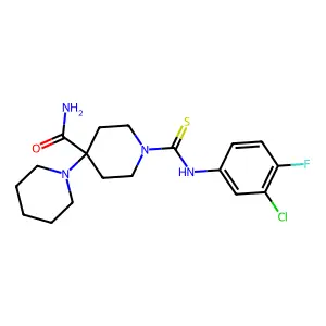 1'-[(3-chloro-4-fluorophenyl)carbamothioyl]-1,4'-bipiperidine-4'-carboxamide structure
