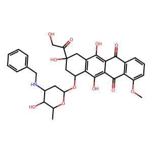 (9S)-7-[(2R,4S,5S,6S)-4-(benzylamino)-5-hydroxy-6-methyloxan-2-yl]oxy-6,9,11-trihydroxy-9-(2-hydroxyacetyl)-4-methoxy-8,10-dihydro-7H-tetracene-5,12-dione structure