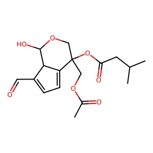 [4-(acetyloxymethyl)-7-formyl-1-hydroxy-3,7a-dihydro-1H-cyclopenta[c]pyran-4-yl] 3-methylbutanoate structure