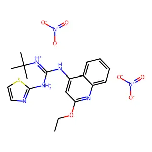1-tert-Butyl-2-(2-ethoxy-4-quinolyl)-3-(2-thiazolyl)guanidine dinitrate structure