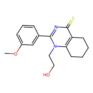 1-(2-hydroxyethyl)-2-(3-methoxyphenyl)-5,6,7,8-tetrahydroquinazoline-4-thione structure