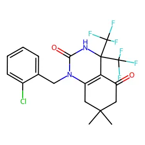 1-[(2-chlorophenyl)methyl]-7,7-dimethyl-4,4-bis(trifluoromethyl)-6,8-dihydro-3H-quinazoline-2,5-dione structure