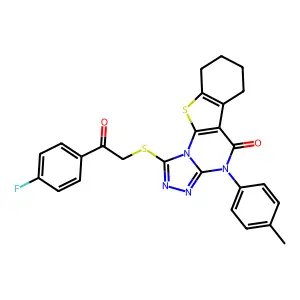 1-((2-(4-fluorophenyl)-2-oxoethyl)thio)-4-(p-tolyl)-6,7,8,9-tetrahydrobenzo[4,5]thieno[3,2-e][1,2,4]triazolo[4,3-a]pyrimidin-5(4H)-one structure