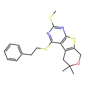 12,12-dimethyl-5-methylsulfanyl-3-(2-phenylethylsulfanyl)-11-oxa-8-thia-4,6-diazatricyclo[7.4.0.02,7]trideca-1(9),2(7),3,5-tetraene structure