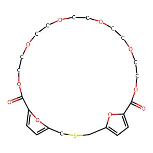 10,13,16,19,22,25,30,31-Octaoxa-3-thiatricyclo(25.2.1.1(sup 5,8))hentriaconta-5,7,24,26-tetraene-9,26-dione structure