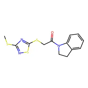 1-(2,3-dihydroindol-1-yl)-2-[(3-methylsulfanyl-1,2,4-thiadiazol-5-yl)sulfanyl]ethanone structure