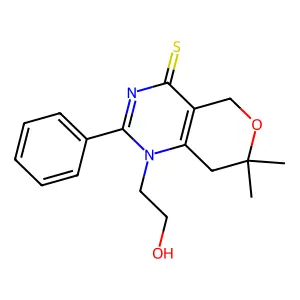 1-(2-hydroxyethyl)-7,7-dimethyl-2-phenyl-1,5,7,8-tetrahydro-4H-pyrano[4,3-d]pyrimidine-4-thione structure