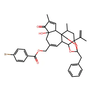 (13-benzyl-6-hydroxy-4,17-dimethyl-5-oxo-15-prop-1-en-2-yl-12,14,18-trioxapentacyclo[11.4.1.01,10.02,6.011,15]octadeca-3,8-dien-8-yl)methyl 4-bromobenzoate structure