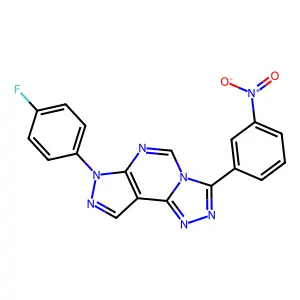 10-(4-fluorophenyl)-5-(3-nitrophenyl)-3,4,6,8,10,11-hexazatricyclo[7.3.0.02,6]dodeca-1(9),2,4,7,11-pentaene structure