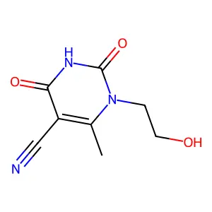 1-(2-hydroxyethyl)-6-methyl-2,4-dioxo-1,2,3,4-tetrahydropyrimidine-5-carbonitrile structure