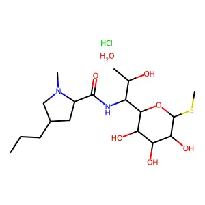 (2S,4R)-N-[(1R,2R)-2-hydroxy-1-[(2R,3R,4S,5R,6R)-3,4,5-trihydroxy-6-methylsulfanyloxan-2-yl]propyl]-1-methyl-4-propylpyrrolidine-2-carboxamidehydratehydrochloride structure