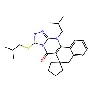 12-isobutyl-9-(isobutylthio)-5H-spiro[benzo[h][1,2,4]triazolo[3,4-b]quinazoline-6,1'-cyclopentan]-7(12H)-one structure