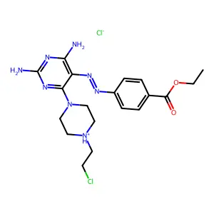 ethyl 4-[[2,4-diamino-6-[4-(2-chloroethyl)piperazin-4-ium-1-yl]pyrimidin-5-yl]diazenyl]benzoate chloride structure