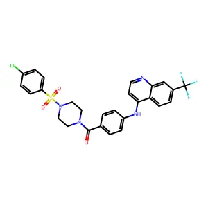 [4-(4-chlorophenyl)sulfonylpiperazin-1-yl]-[4-[[7-(trifluoromethyl)quinolin-4-yl]amino]phenyl]methanone structure