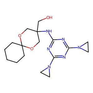 [3-[[4,6-bis(aziridin-1-yl)-1,3,5-triazin-2-yl]amino]-1,5-dioxaspiro[5.5]undecan-3-yl]methanol structure