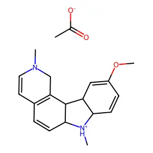10-methoxy-2,7-dimethyl-1,6a,7,7a,11a,11b-hexahydropyrido[4,3-c]carbazol-7-ium acetate structure
