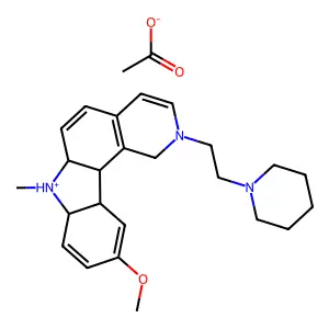 10-methoxy-7-methyl-2-(2-piperidin-1-ylethyl)-1,6a,7,7a,11a,11b-hexahydropyrido[4,3-c]carbazol-7-ium acetate structure