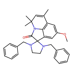 1,3-dibenzyl-8'-methoxy-4',4',6'-trimethyl-4'H-spiro[imidazolidine-2,1'-pyrrolo[3,2,1-ij]quinolin]-2'-one structure