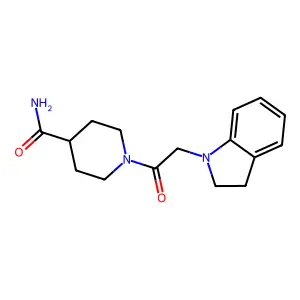 1-(2,3-dihydro-1H-indol-1-ylacetyl)piperidine-4-carboxamide structure