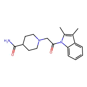 1-[2-(2,3-dimethyl-1H-indol-1-yl)-2-oxoethyl]piperidine-4-carboxamide structure