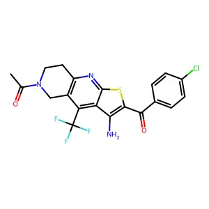 1-[3-amino-2-(4-chlorobenzoyl)-4-(trifluoromethyl)-7,8-dihydro-5H-thieno[2,3-b][1,6]naphthyridin-6-yl]ethanone structure
