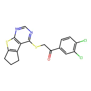 1-(3,4-dichlorophenyl)-2-(7-thia-9,11-diazatricyclo[6.4.0.02,6]dodeca-1(8),2(6),9,11-tetraen-12-ylsulfanyl)ethanone structure