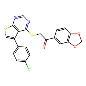 1-(1,3-benzodioxol-5-yl)-2-[5-(4-chlorophenyl)thieno[2,3-d]pyrimidin-4-yl]sulfanylethanone structure