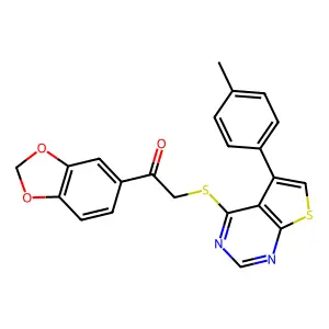 1-(1,3-benzodioxol-5-yl)-2-[5-(4-methylphenyl)thieno[2,3-d]pyrimidin-4-yl]sulfanylethanone structure