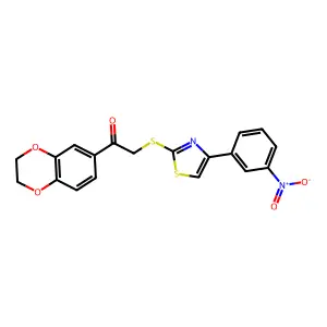 1-(2,3-dihydro-1,4-benzodioxin-6-yl)-2-[[4-(3-nitrophenyl)-1,3-thiazol-2-yl]sulfanyl]ethanone structure