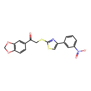 1-(1,3-benzodioxol-5-yl)-2-[[4-(3-nitrophenyl)-1,3-thiazol-2-yl]sulfanyl]ethanone structure