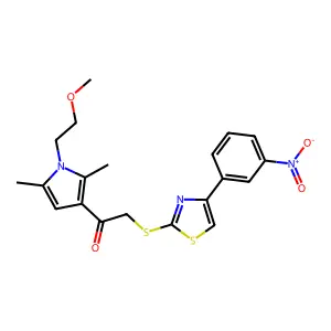 1-[1-(2-methoxyethyl)-2,5-dimethylpyrrol-3-yl]-2-[[4-(3-nitrophenyl)-1,3-thiazol-2-yl]sulfanyl]ethanone structure