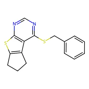 12-benzylsulfanyl-7-thia-9,11-diazatricyclo[6.4.0.02,6]dodeca-1(8),2(6),9,11-tetraene structure