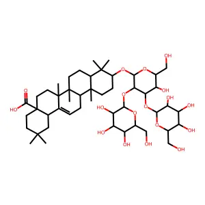 10-[5-hydroxy-6-(hydroxymethyl)-3,4-bis[[3,4,5-trihydroxy-6-(hydroxymethyl)oxan-2-yl]oxy]oxan-2-yl]oxy-2,2,6a,6b,9,9,12a-heptamethyl-1,3,4,5,6,6a,7,8,8a,10,11,12,13,14b-tetradecahydropicene-4a-carboxylic acid structure