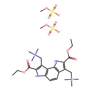[2,7-bis(ethoxycarbonyl)-3-[(trimethylazaniumyl)methyl]-1,6-dihydropyrrolo[2,3-e]indol-8-yl]methyl-trimethylazaniummethyl sulfate structure