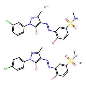 1-(3-chlorophenyl)-3-methyl-4-[[5-(methylsulfamoyl)-2-oxidophenyl]diazenyl]pyrazol-5-olate;1-(4-chlorophenyl)-3-methyl-4-[[5-(methylsulfamoyl)-2-oxidophenyl]diazenyl]pyrazol-5-olate;chromium(3+);hydron structure