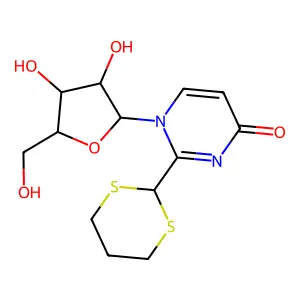 1-[3,4-dihydroxy-5-(hydroxymethyl)oxolan-2-yl]-2-(1,3-dithian-2-yl)pyrimidin-4-one structure
