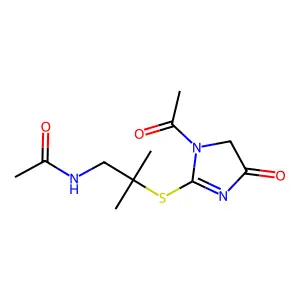 N-[2-[(3-acetyl-5-oxo-4H-imidazol-2-yl)sulfanyl]-2-methylpropyl]acetamide structure