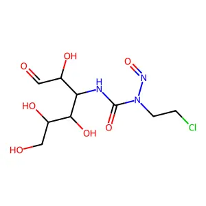 1-(2-chloroethyl)-1-nitroso-3-[(2R,3S,4S,5R)-2,4,5,6-tetrahydroxy-1-oxohexan-3-yl]urea structure