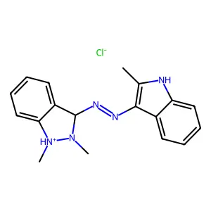 (1,2-dimethyl-1,3-dihydroindazol-1-ium-3-yl)-(2-methyl-1H-indol-3-yl)diazene chloride structure