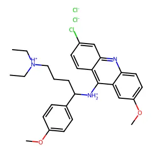[4-[(6-chloro-2-methoxyacridin-9-yl)azaniumyl]-4-(4-methoxyphenyl)butyl]-diethylazanium dichloride structure