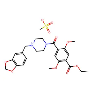 Benzoic acid, 2,5-dimethoxy-4-(4-piperonylpiperazin-1-yl-carbonyl)-, ethyl ester, methanesulfonate structure