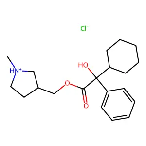 (1-methylpyrrolidin-1-ium-3-yl)methyl 2-cyclohexyl-2-hydroxy-2-phenylacetate chloride structure