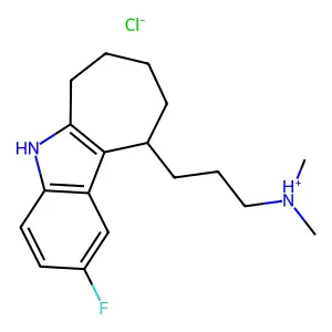 Cyclohept(b)indole, 5,6,7,8,9,10-hexahydro-10-(3-(dimethylamino)propyl)-2-fluoro-, hydrochloride structure