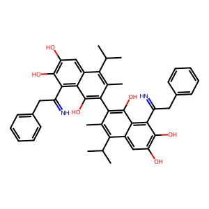 3-methyl-8-(2-phenylethanimidoyl)-4-propan-2-yl-2-[1,6,7-trihydroxy-3-methyl-8-(2-phenylethanimidoyl)-4-propan-2-ylnaphthalen-2-yl]naphthalene-1,6,7-triol structure