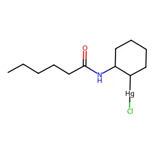 trans-Chloro(2-hexanamidocyclohexyl)mercury structure