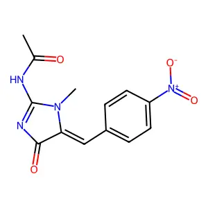N-[1-methyl-5-[(4-nitrophenyl)methylidene]-4-oxoimidazol-2-yl]acetamide structure