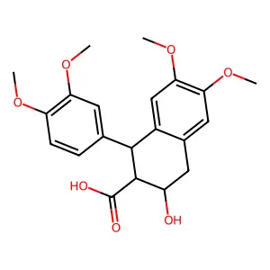 1-(3,4-dimethoxyphenyl)-3-hydroxy-6,7-dimethoxy-1,2,3,4-tetrahydronaphthalene-2-carboxylic acid structure