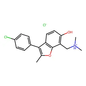 6-Benzofuranol, 3-(p-chlorophenyl)-7-dimethylaminomethyl-2-methyl-, hydrochloride structure