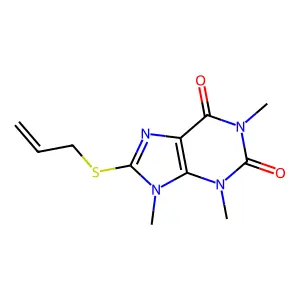 1,3,9-trimethyl-8-prop-2-enylsulfanylpurine-2,6-dione structure