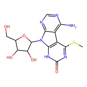 13-amino-8-[3,4-dihydroxy-5-(hydroxymethyl)oxolan-2-yl]-3-methylsulfanyl-4,6,8,10,12-pentazatricyclo[7.4.0.02,7]trideca-1(13),2(7),3,9,11-pentaen-5-one structure